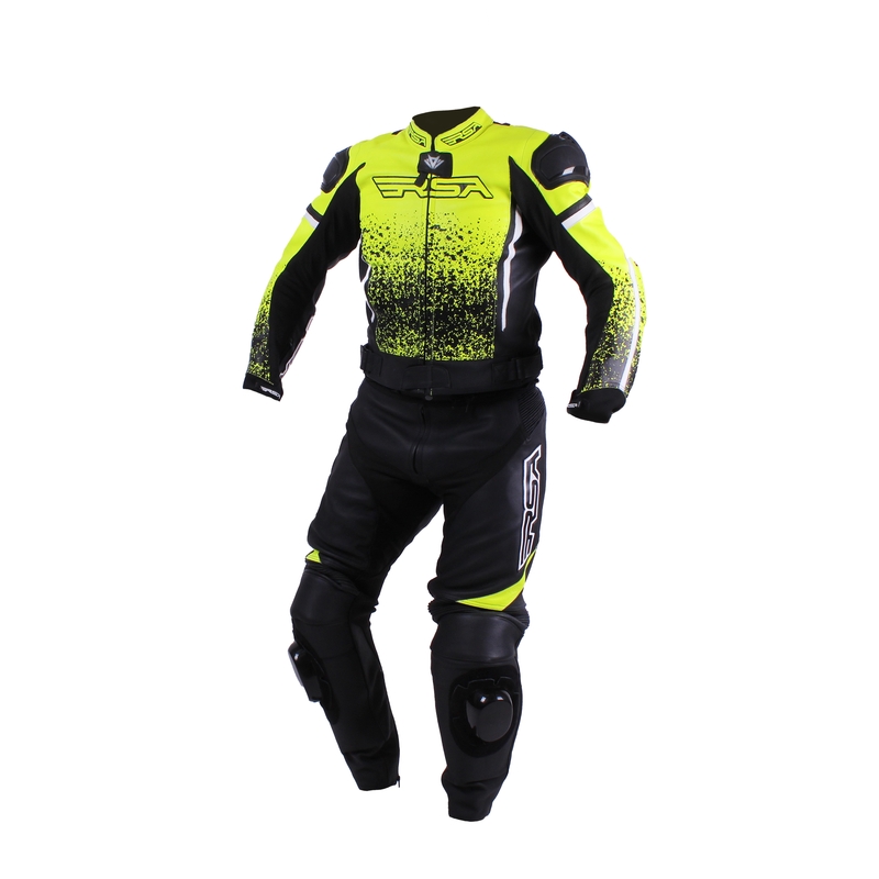 Męski kombinezon motocyklowy RSA Fluo Glass black-fluo yellow outlet. wyprzedaż