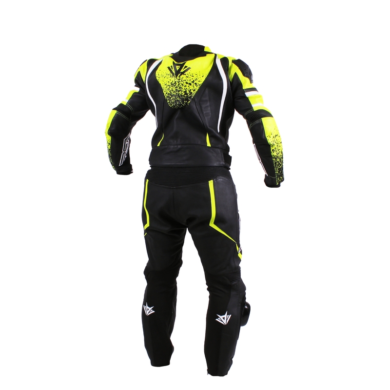 Męski kombinezon motocyklowy RSA Fluo Glass black-fluo yellow outlet. wyprzedaż