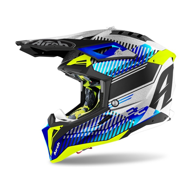 Kask motocrossowy Airoh Aviator 3.0 Wave 2022 white-blue-fluo yellow wyprzedaż
