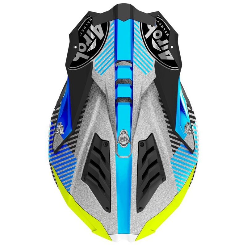 Kask motocrossowy Airoh Aviator 3.0 Wave 2022 white-blue-fluo yellow wyprzedaż