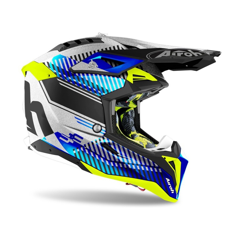 Kask motocrossowy Airoh Aviator 3.0 Wave 2022 white-blue-fluo yellow wyprzedaż
