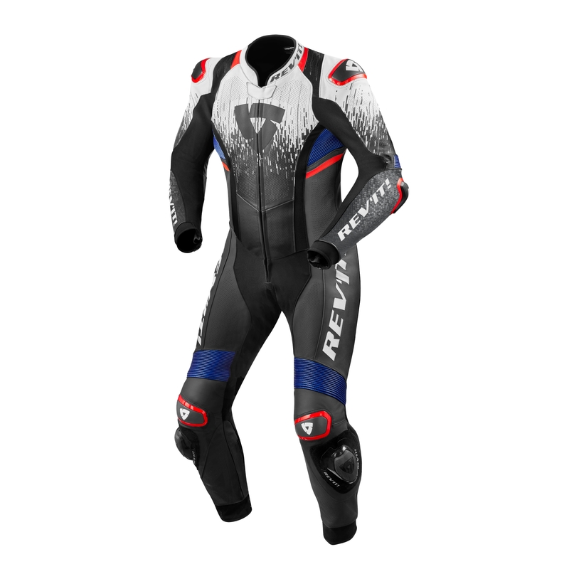 Jednoczęściowy kombinezon motocyklowy Revit Quantum 2 czarno-biało-niebieski wyprzedaż