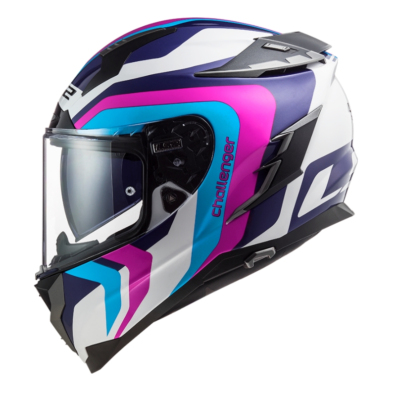 Integralny kask motocyklowy LS2 FF327 Challenger Galactic biało-niebiesko-różowy wyprzedaż