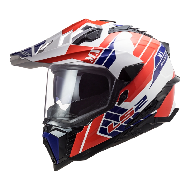 Kask Enduro LS2 MX701 Explorer Atlantis biało-niebiesko-czerwony wyprzedaż