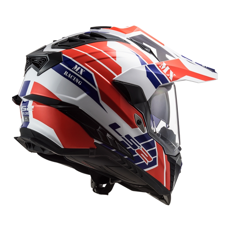 Kask Enduro LS2 MX701 Explorer Atlantis biało-niebiesko-czerwony wyprzedaż