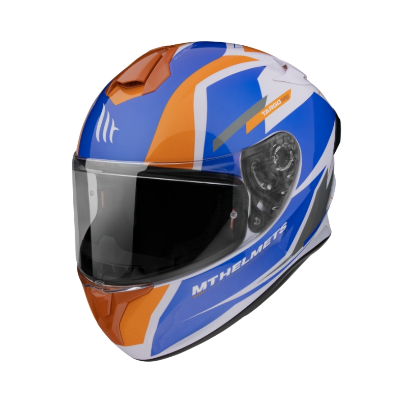 Integralny kask motocyklowy MT FF106 Pro Targo Pro Sound niebiesko-biało-pomarańczowy
