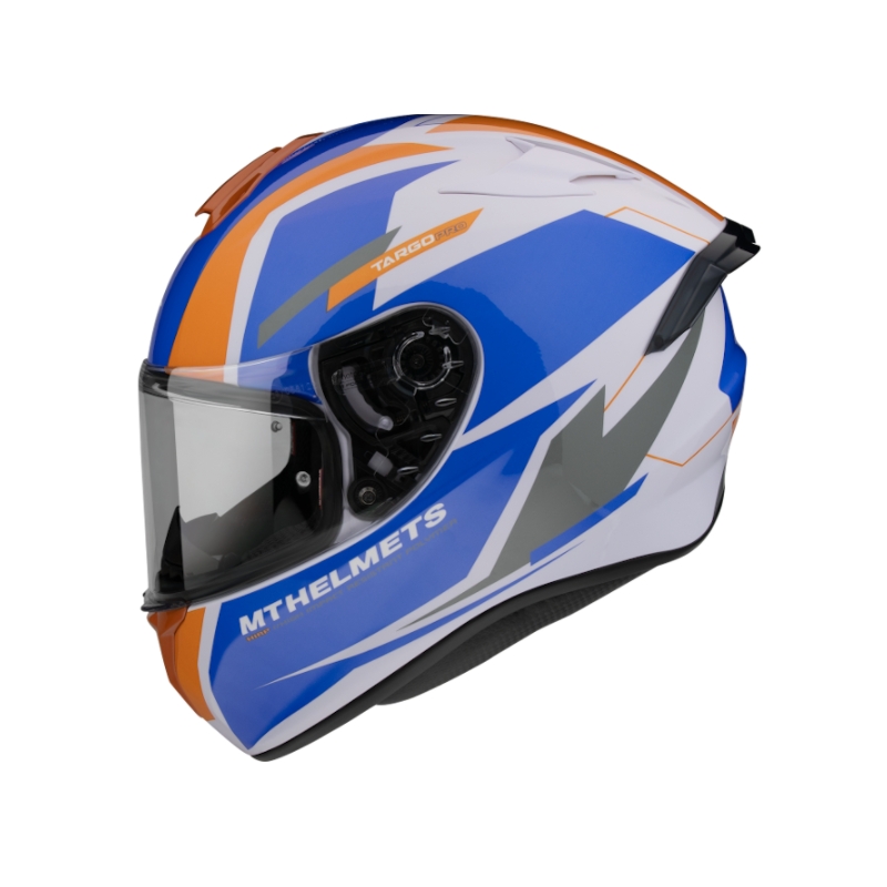 Integralny kask motocyklowy MT FF106 Pro Targo Pro Sound niebiesko-biało-pomarańczowy