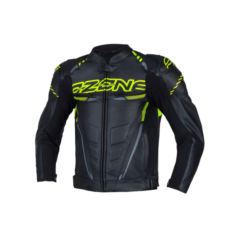 Skórzana kurtka motocyklowa Ozone RS600 czarno-fluo żółta