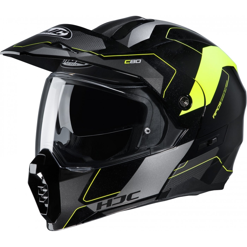 Szczękowy kask motocyklowy HJC C80 Rox MC4H czarno-szaro-fluo żółty