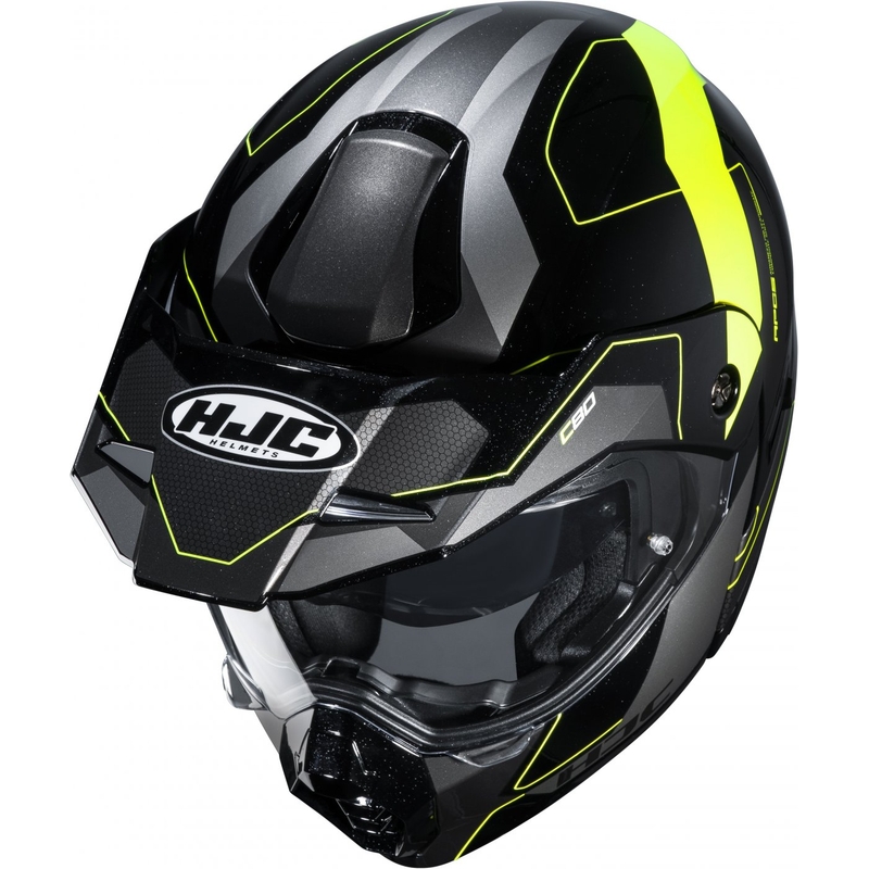 Szczękowy kask motocyklowy HJC C80 Rox MC4H czarno-szaro-fluo żółty