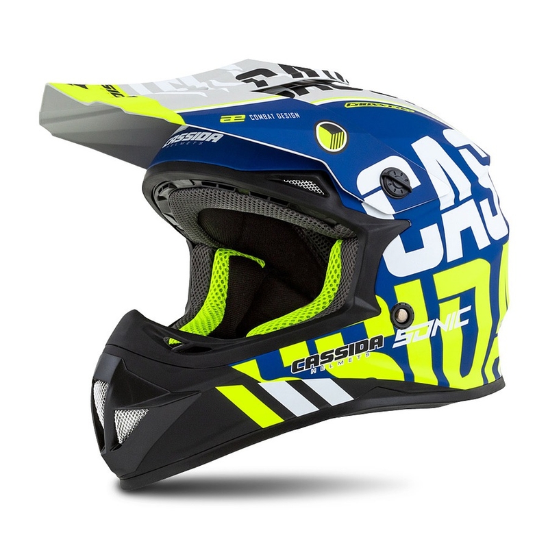 Dziecięcy kask motocrossowy Cassida Cross Cup Sonic Junior fluo żółto-niebieski mat wyprzedaż