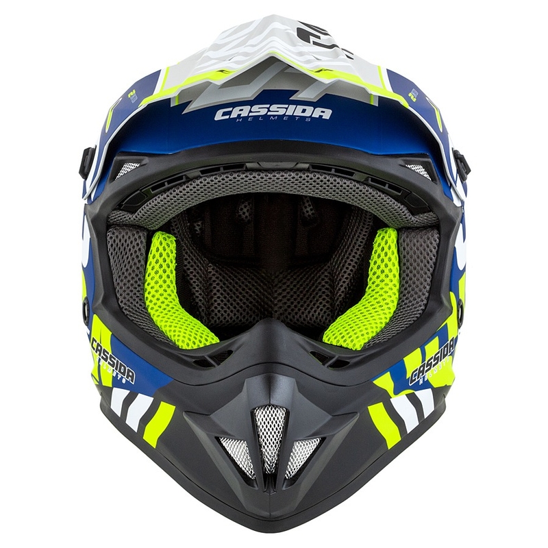 Dziecięcy kask motocrossowy Cassida Cross Cup Sonic Junior fluo żółto-niebieski mat wyprzedaż