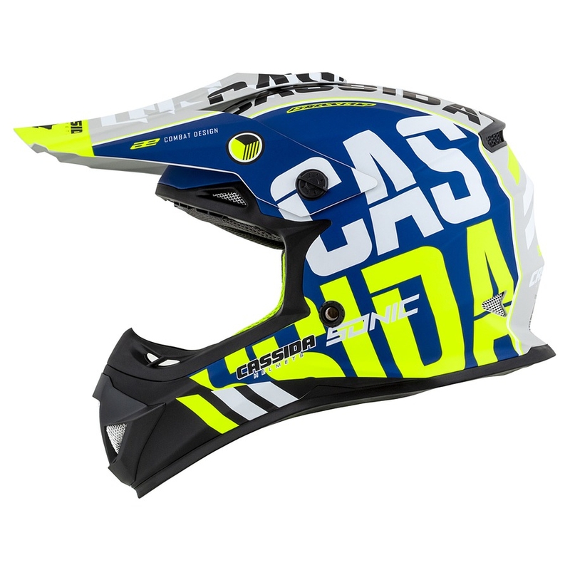 Dziecięcy kask motocrossowy Cassida Cross Cup Sonic Junior fluo żółto-niebieski mat wyprzedaż