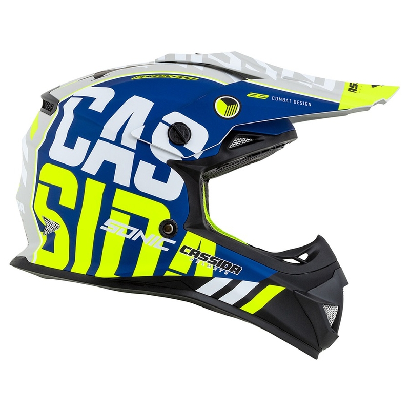 Dziecięcy kask motocrossowy Cassida Cross Cup Sonic Junior fluo żółto-niebieski mat wyprzedaż
