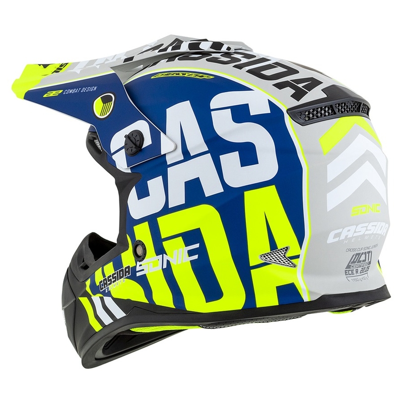 Dziecięcy kask motocrossowy Cassida Cross Cup Sonic Junior fluo żółto-niebieski mat wyprzedaż