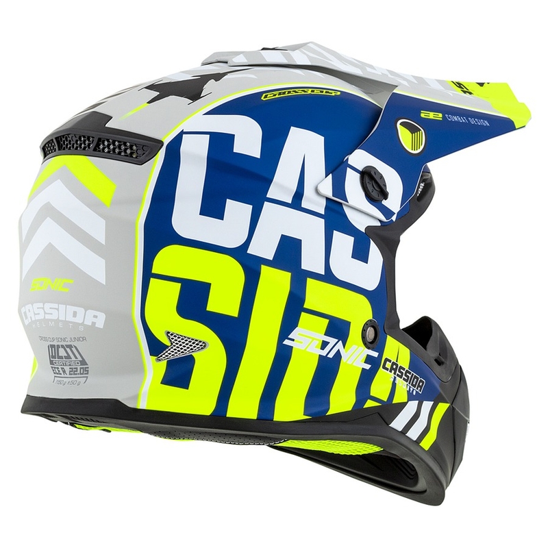 Dziecięcy kask motocrossowy Cassida Cross Cup Sonic Junior fluo żółto-niebieski mat wyprzedaż
