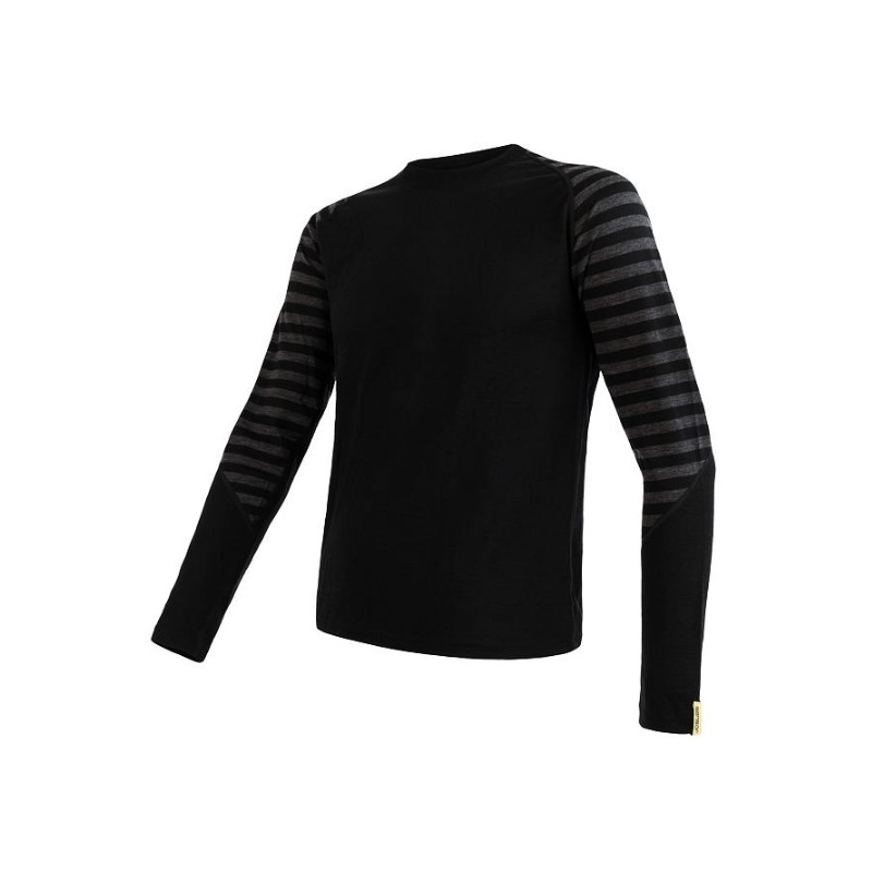Męska koszulka funkcyjna Sensor Merino Active czarno-szara - długi rękaw wyprzedaż
