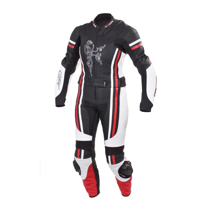 Damski skórzany kombinezon motocyklowy Tschul 554 czarno-czerwono-biały wyprzedaż