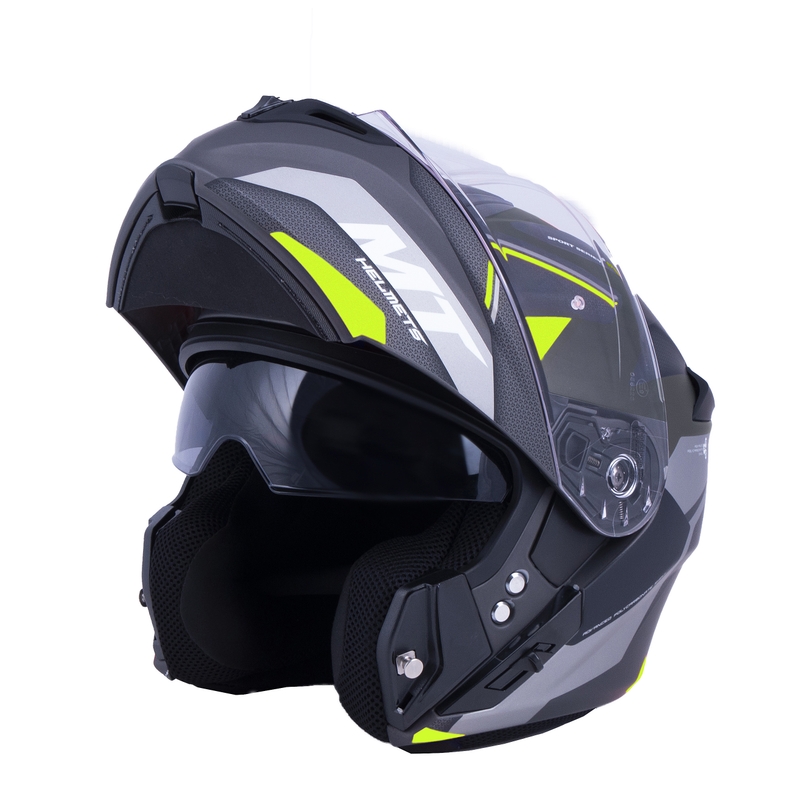 Kask motocyklowy MT Storm ST-ONE black-grey-fluo yellow tip-up. wyprzedaż