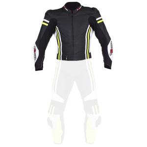 Skórzana kurtka motocyklowa Tschul 555 czarno-biało-fluo żółta wyprzedaż