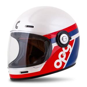 Integralny kask motocyklowy Cassida Fibre OPG, biało-niebiesko-czerwony