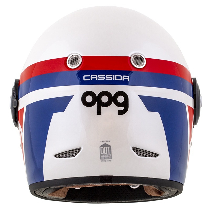 Integralny kask motocyklowy Cassida Fibre OPG, biało-niebiesko-czerwony