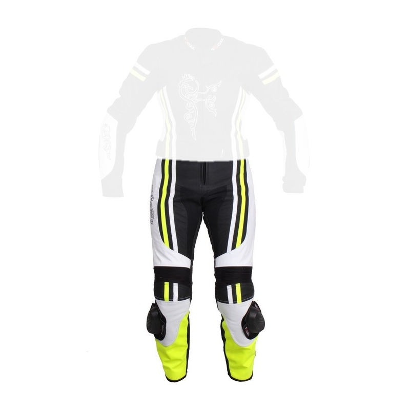 Damskie skórzane spodnie motocyklowe Tschul 554 czarno-biało-fluo żółte wyprzedaż