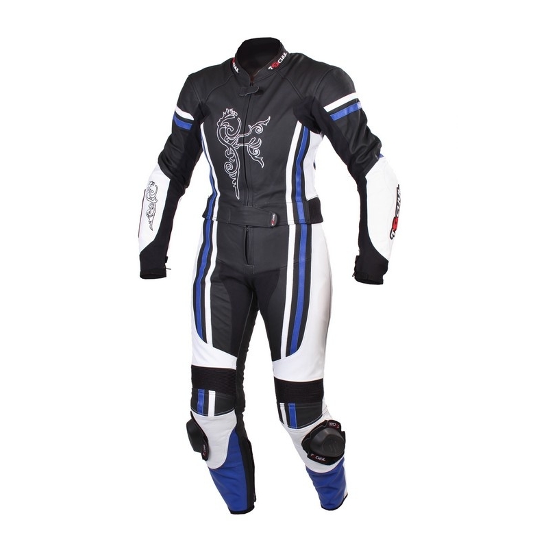 Damski skórzany kombinezon motocyklowy Tschul 554 czarno-niebiesko-biała wyprzedaż