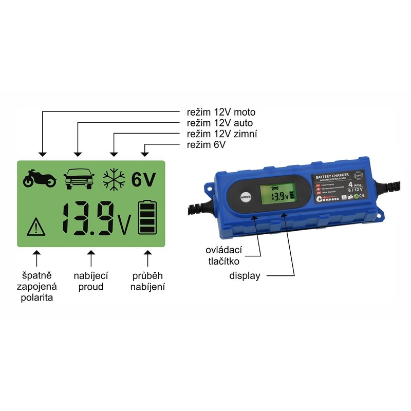 Ładowarka akumulatorów z LCD display 6/12V 3,8 Amp