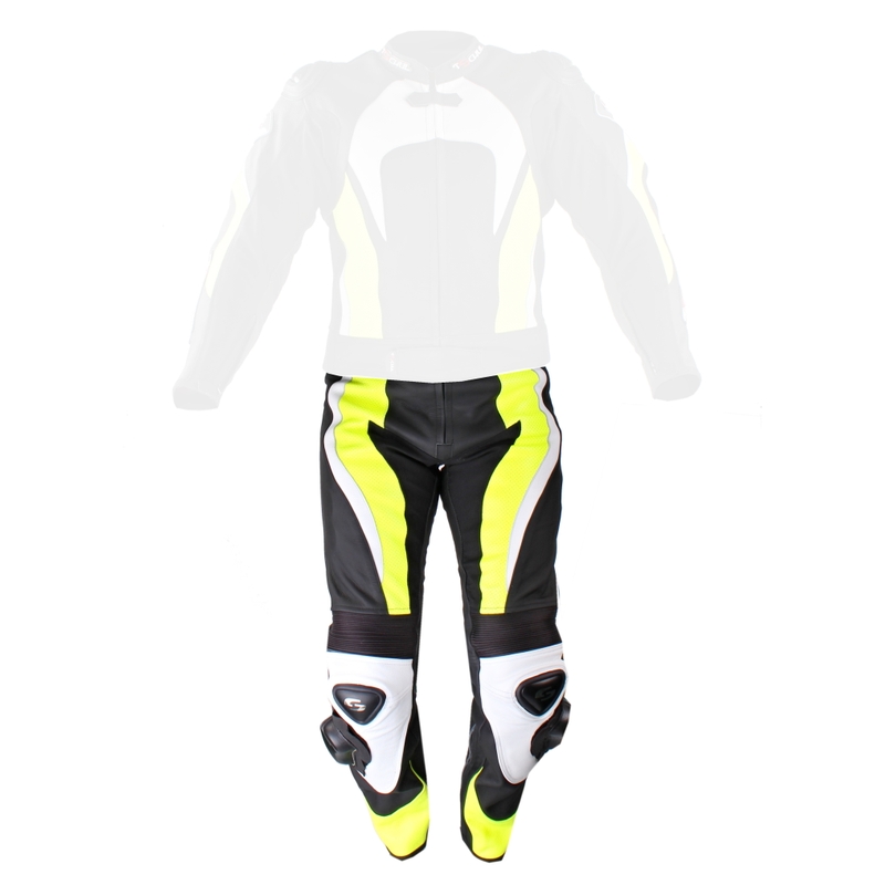 Skórzane spodnie motocyklowe Tschul 575 czarno-fluo żółte wyprzedaż