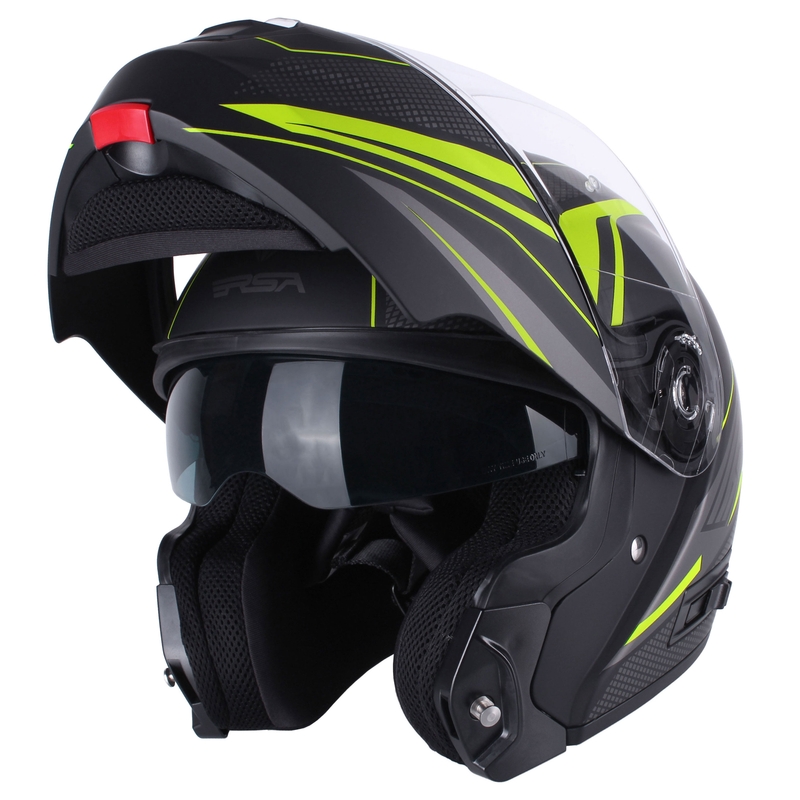 Szczękowy kask motocyklowy RSA Rival czarno-siwo-fluo-żółta