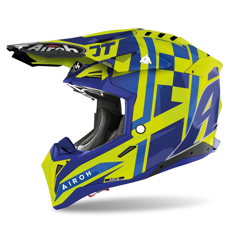 Kask motocrossowy Airoh Aviator 3.0 TC21 2022 niebiesko-fluo żółty połysk wyprzedaż
