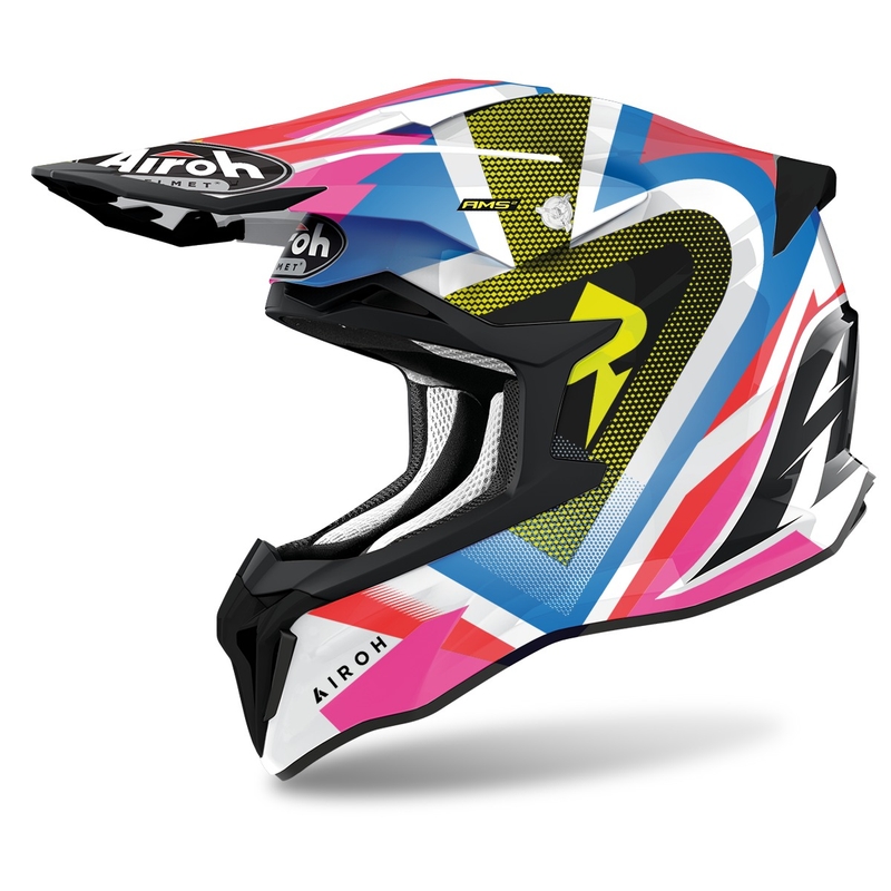 Kask motocrossowy Airoh Strycker View 2022 niebiesko-różowo-biały błyszczący