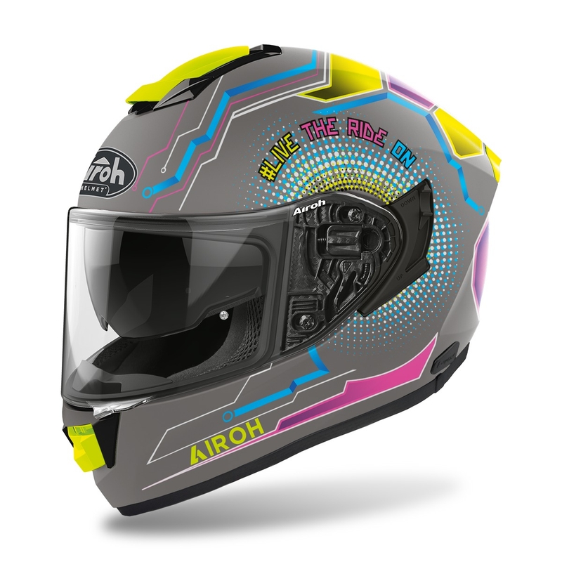 Integralny kask motocyklowy Airoh ST.501 Power 2022 szary-niebieski-różowy-fluo żółty matowy wyprzedaż