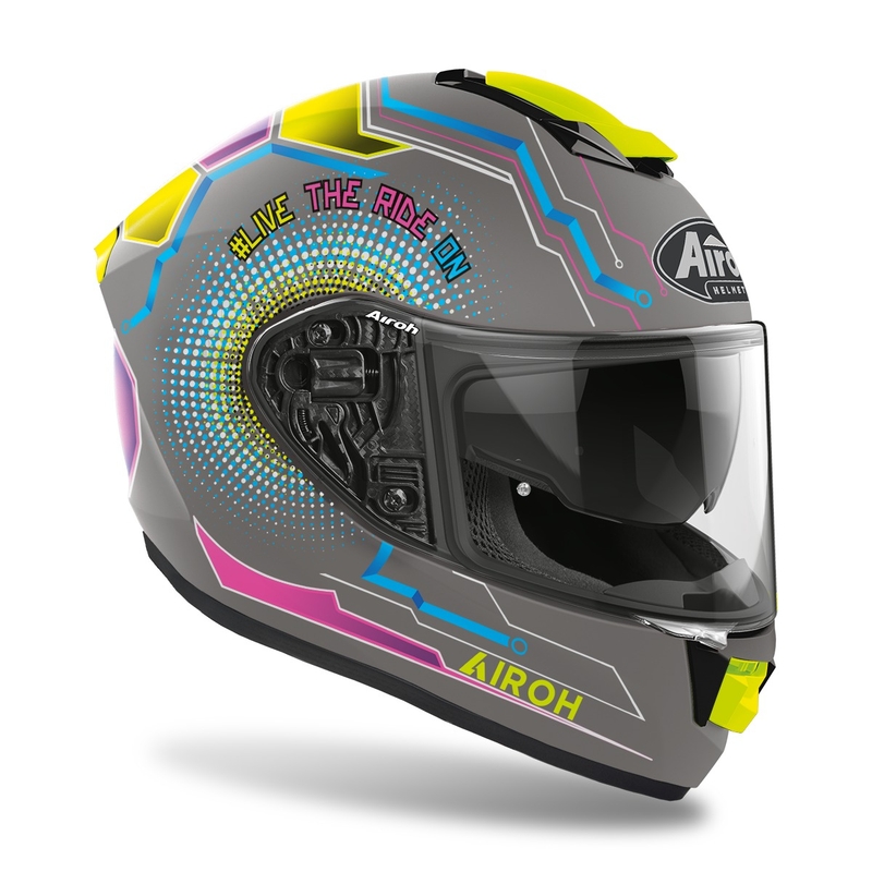 Integralny kask motocyklowy Airoh ST.501 Power 2022 szary-niebieski-różowy-fluo żółty matowy wyprzedaż