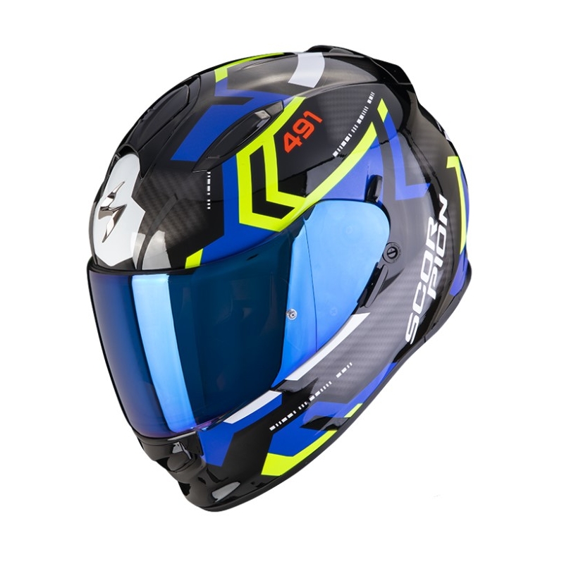 Integralny kask motocyklowy SCORPION EXO-491 SPIN czarno-niebiesko-fluo żółty wyprzedaż