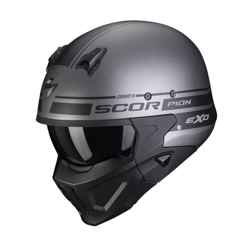 Otwarty hełm z maską SCORPION COVERT-X TUSSLE matt silver-black