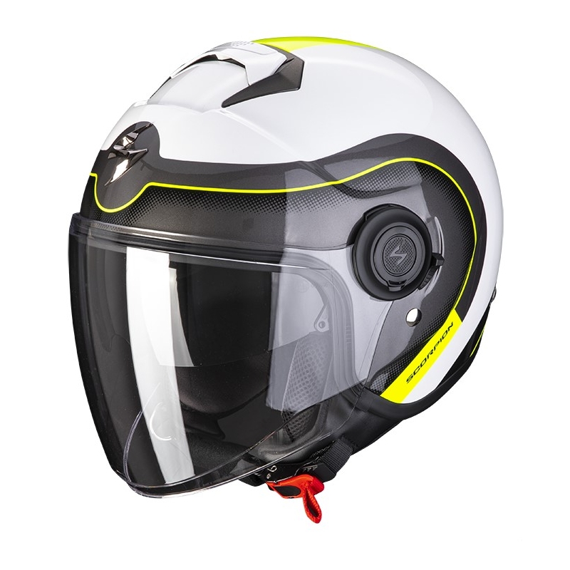 Kask motocyklowy otwarty Scorpion EXO-CITY ROLL perłowy biały-fluo żółty