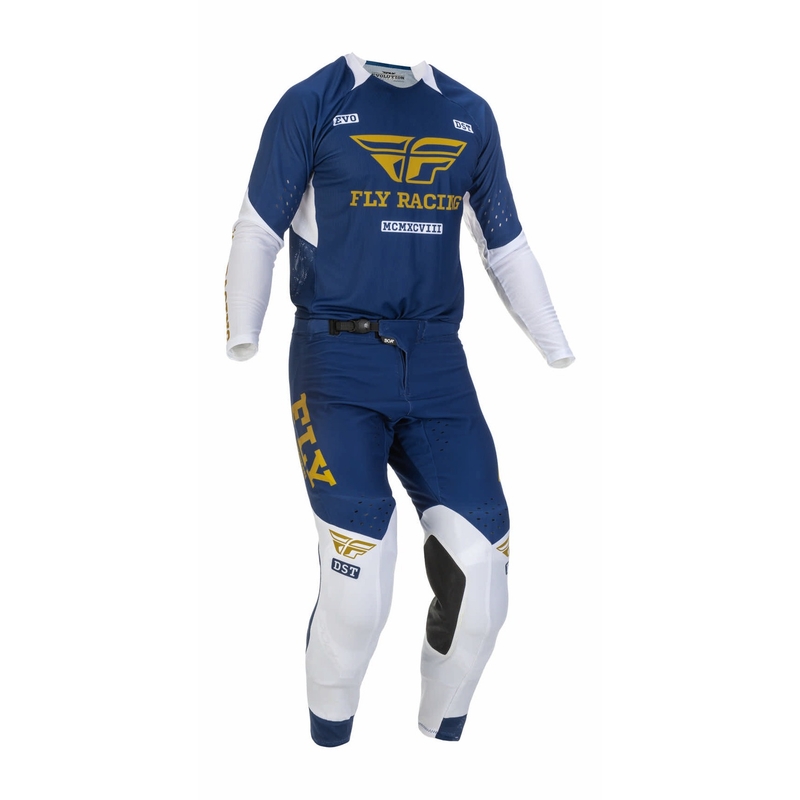 Spodnie motocrossowe FLY Racing Evolution DST 2022 niebiesko-biało-złote