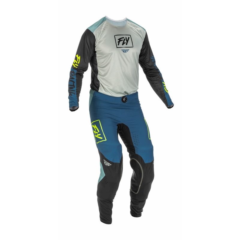 Spodnie motocrossowe FLY Racing Lite 2022 szaro-turkusowe hi-vis