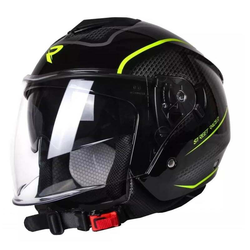 Kask motocyklowy otwarty Street Racer Pilot czarno-żółty