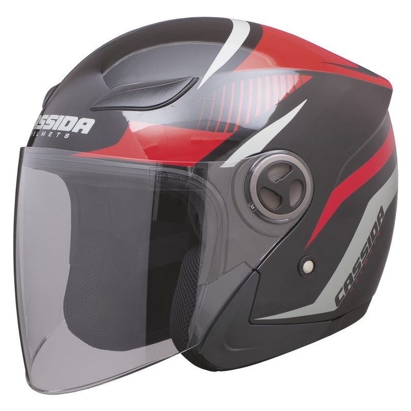 Otwarty kask motocyklowy Cassida Reflex czarno-czerwono-srebrny