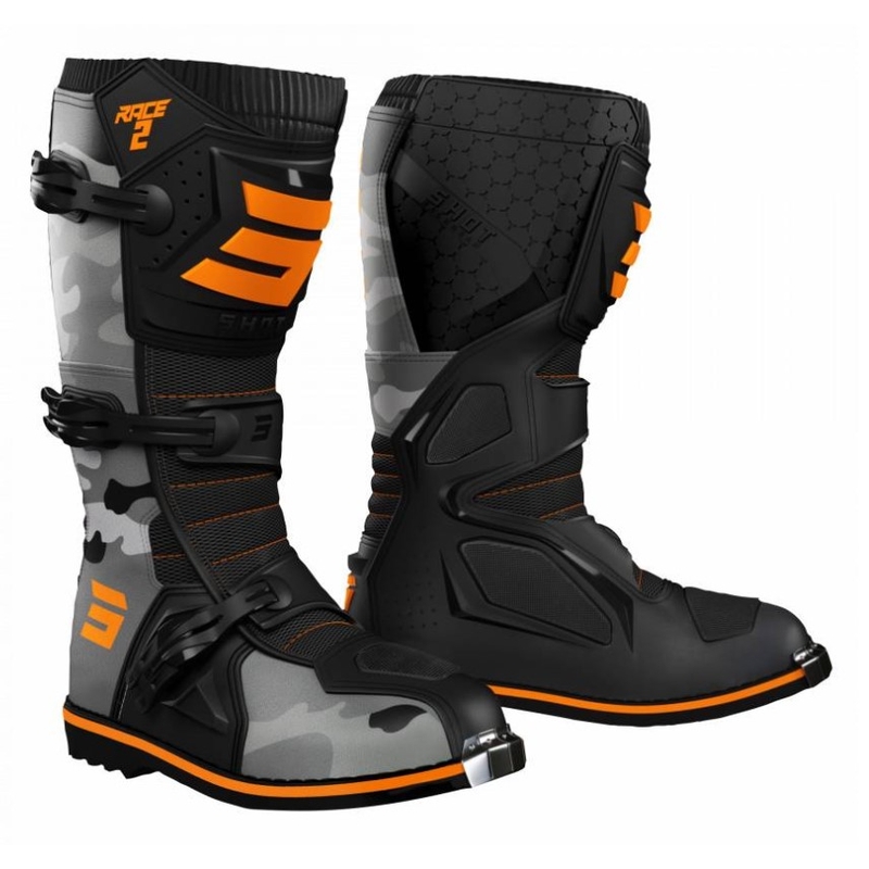 Dziecięce buty motocyklowe Shot Race 2 moro-fluo pomarańczowe wyprzedaż