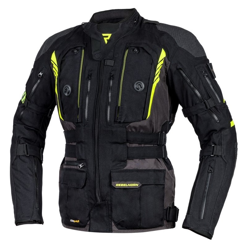 Kurtka motocyklowa Rebelhorn Patrol czarno-szaro-fluo żółta