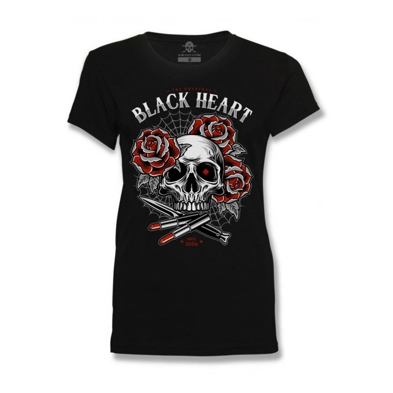Damska koszulka Black Heart Lipstick Skull czarna