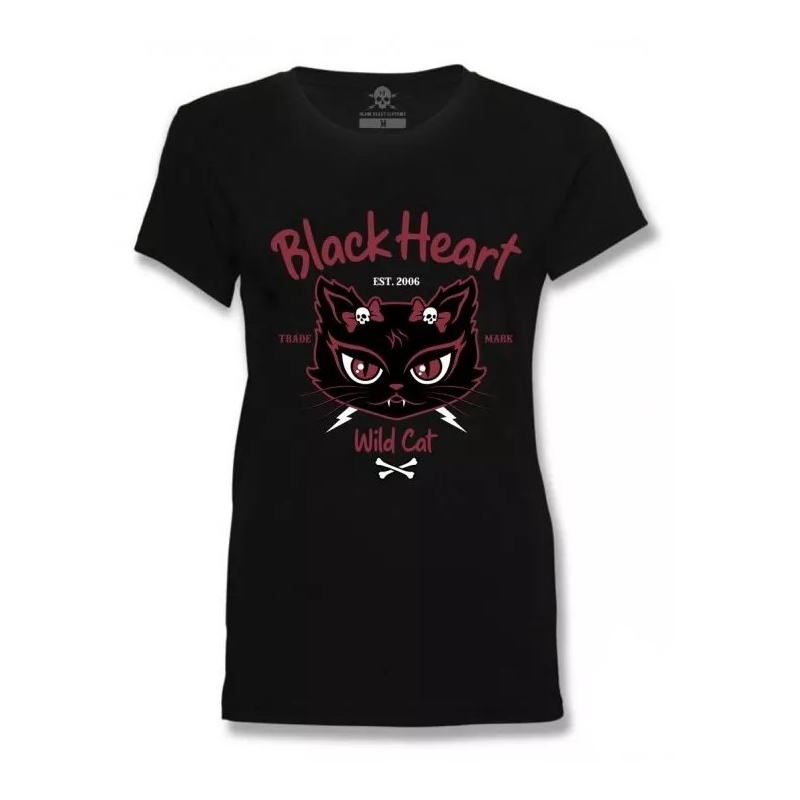Damska koszulka Black Heart Wild Cat czarna