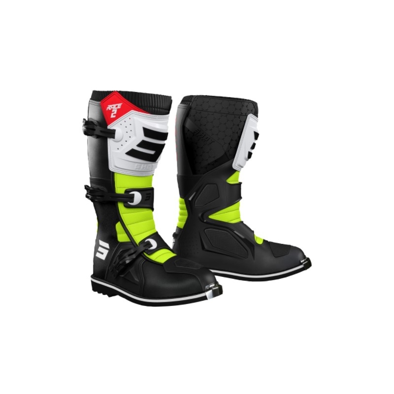 Buty motocyklowe Shot Race 2 Black-White-Fluo Yellow wyprzedaż