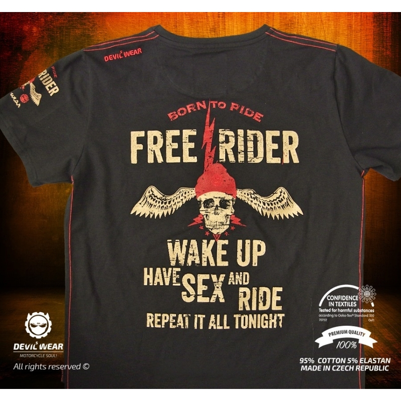 Męska koszulka Devils Wear - Free Rider Wake Up Have Sex