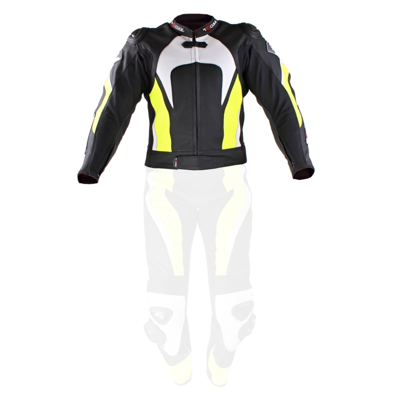 Skórzana kurtka motocyklowa Tschul 575 czarno-fluo żółta - II. jakość
