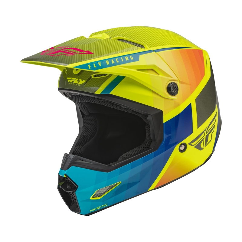 Dziecięcy kask motocrossowy FLY Racing Kinetic Drift blue-fluo yellow-grey